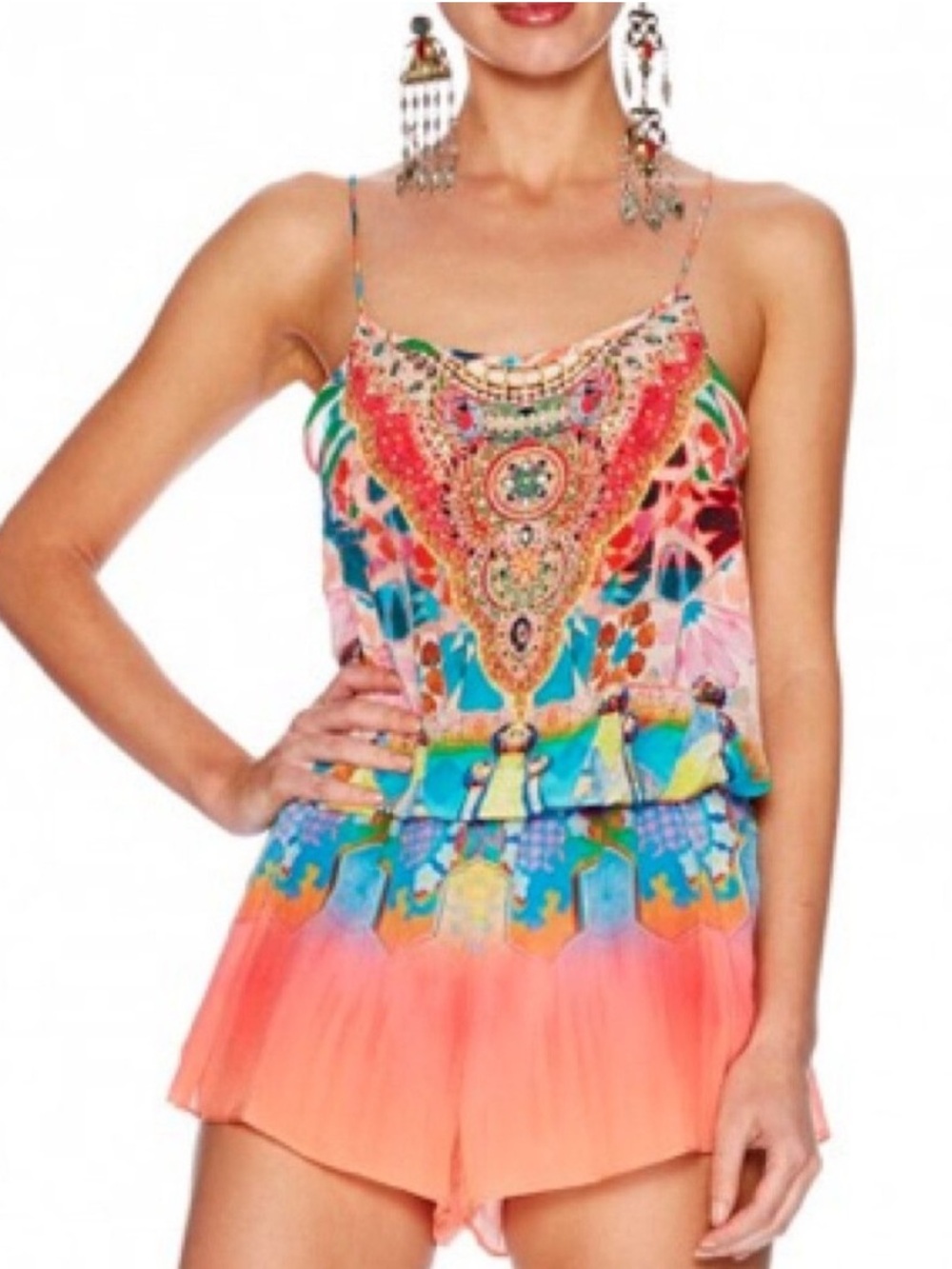 Camilla Shoestring Strap Romper in Casa Mila Multicolor